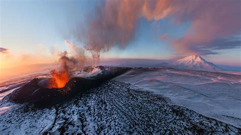 nature, Landscape, Volcano, Eruption, Kamchatka, Russia, Winter, Snow ...