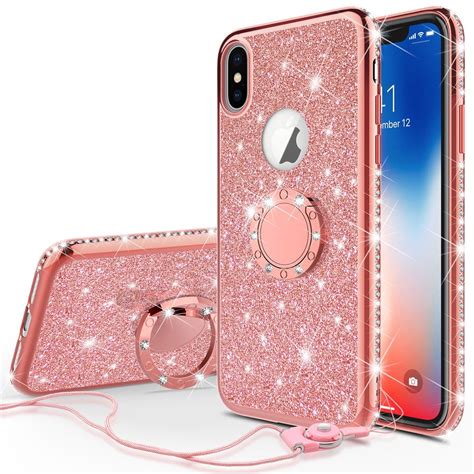 Cute Glitter Ring Stand Phone Case Kickstand Apple iPhone XR Case,Bling Diamond Bumper Ring ...