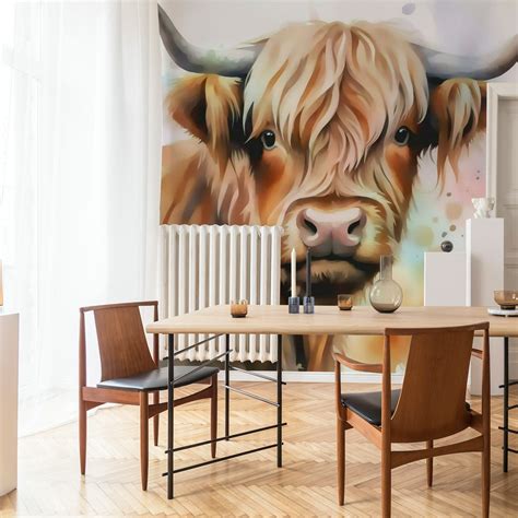 Highland Cow Art Wallpaper | happywall.com