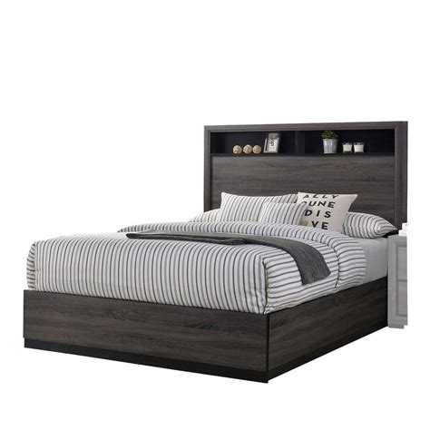 Transitional Wooden Queen Size Platform Bed with Bookcase Headboard, Gray - Walmart.com ...