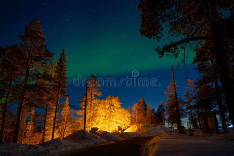 Green Northern Lights in Yllas, Lapland, Finland Stock Photo - Image of ...