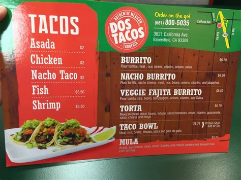 Online Menu of Dos Tacos Restaurant, Bakersfield, California, 93309 - Zmenu