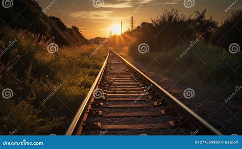 Train Tracks Leading into the Beautiful Sunset. AI Generative Stock Illustration - Illustration ...