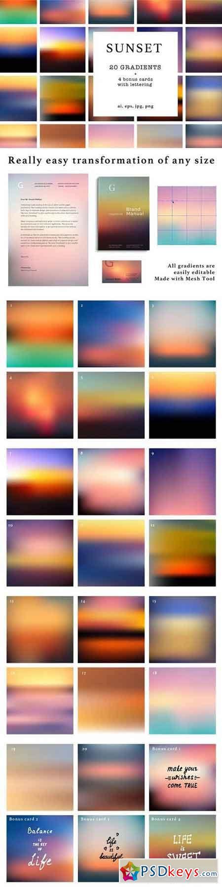 20 sunset gradients + 4 bonus card 1278435 » Free Download Photoshop Vector Stock image Via ...