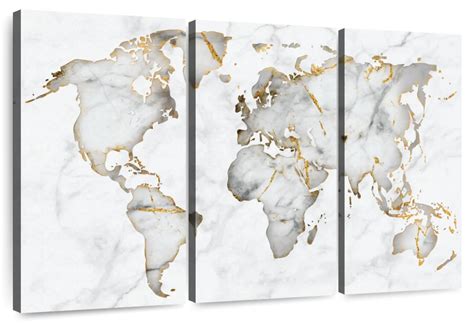 White Marble World Map Wall Art | Digital Art