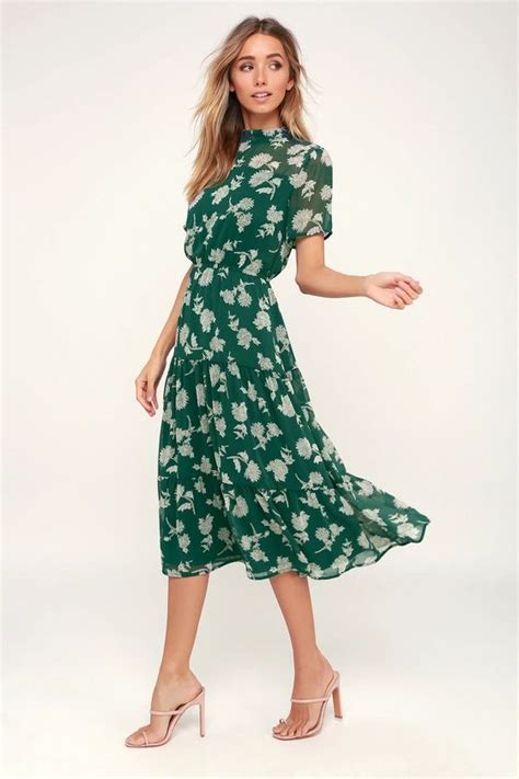 Floral Dressed Up Dark Green Floral Print Midi Dress | Mode femme, Mode, Tenue de soirée