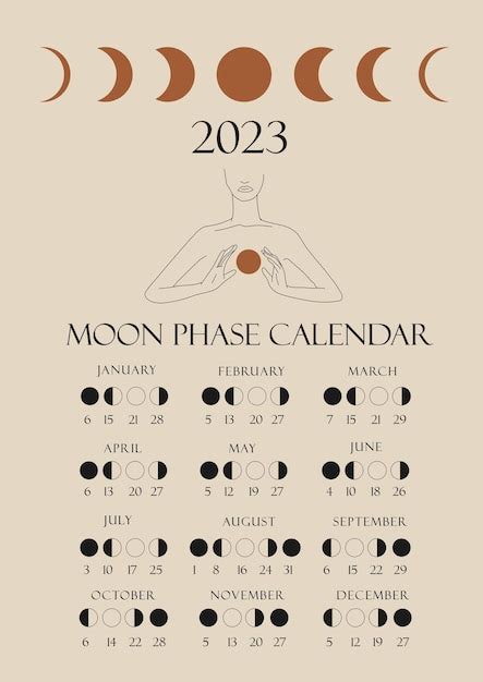 Premium Vector | Moon phases calendar 2023 with a girl line. Waning ...