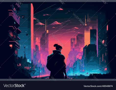 Woman in a cyberpunk city dystopic art of modern Vector Image