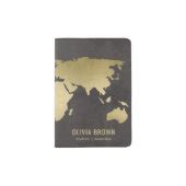 CHARCOAL GREY GOLD WORLD MAP VELVET MONOGRAM PASSPORT HOLDER | Zazzle