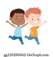 570 Royalty Free Cartoon Happy Kids Running Together Clip Art - GoGraph