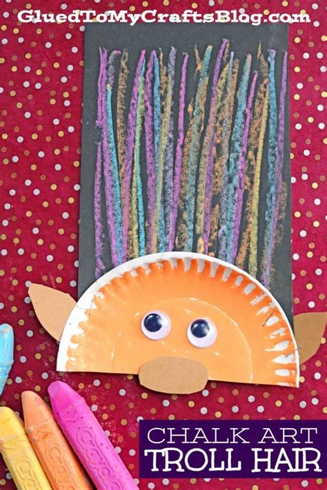 Paper Plate & Chalk Art Troll Hair | Preschool crafts, Kids art projects, Disney crafts for kids