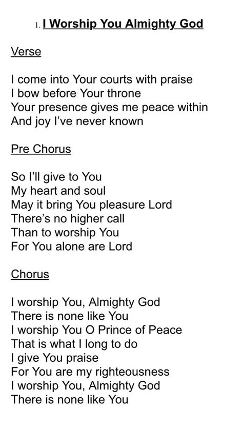 I worship you Almighty God | Praise songs, Hymns lyrics, Hillsong lyrics