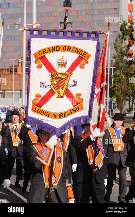 Banner of the Grand Orange Lodge of Ireland being carried during an ...