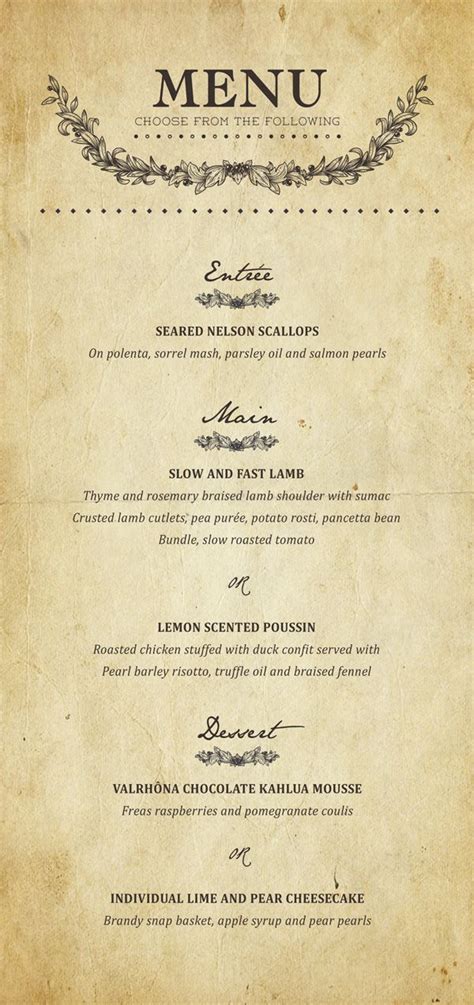 French Fine Dining Menu Dining Menu Menu Restaurant