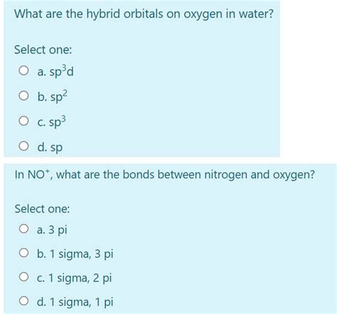 Solved What are the hybrid orbitals on oxygen in water? | Chegg.com