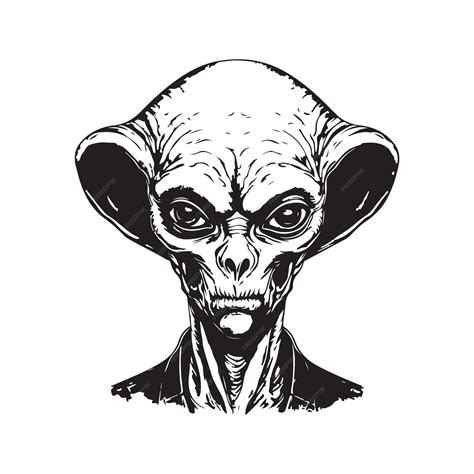 Premium Vector | Portrait of alien vintage logo concept black and white color hand drawn ...