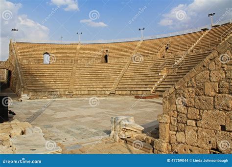 Inside The Amphitheater In Caesarea Maritima National Park Stock Photo - Image of israeli ...