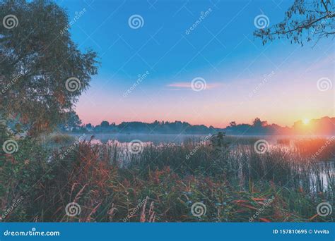 Early Morning, Sunrise Over the Lake Stock Image - Image of dawn, misty ...