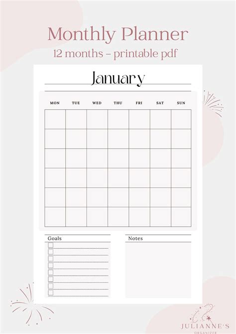 Monthly Planner Minimalist Printable & Digitally Instant Download A4/A5 ...