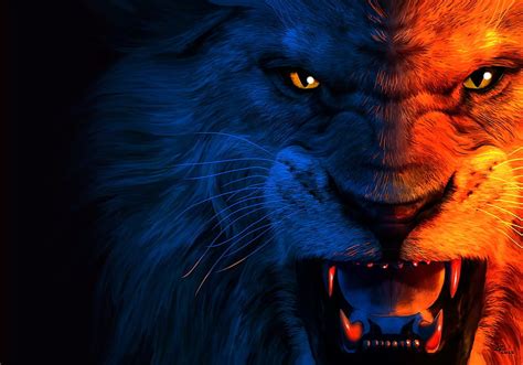 The king, fantasy, jean pierre, orange, face, blue, lion, HD wallpaper | Peakpx