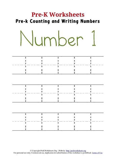 Number 1 Preschool Worksheet | Writing numbers, Pre k worksheets ...