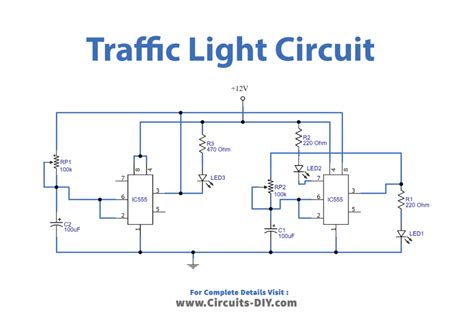 Traffic Light Circuit using 555 Timer