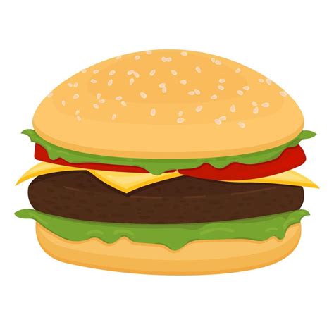 dibujo vectorial de hamburguesa con queso, tomate, chuleta, lechuga, cebolla, pepino en estilo ...