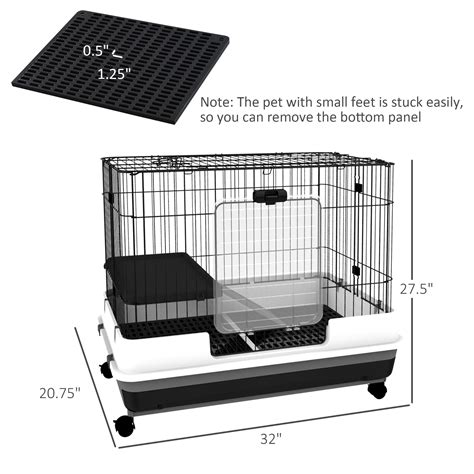 Pawhut 32”L 2-Level Indoor Small Animal Rabbit Cage with Wheels, Black ...