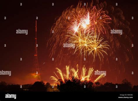 View of fireworks display, Crystal Palace park, and transmitting ...