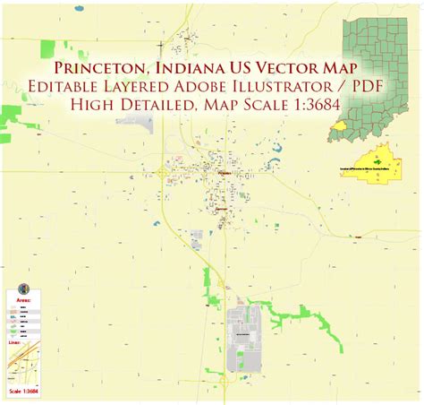 Princeton Indiana US Map Vector Extra High Detailed Street Map editable ...