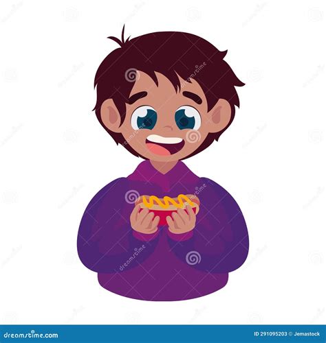 Kid eating a hot dog stock illustration. Illustration of little - 291095203