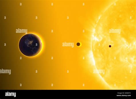 Earth, Venus, Mercury in orbit around the Sun. The suns diameter is ...