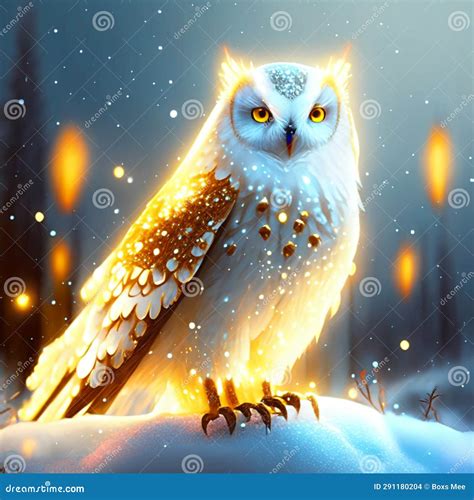 Snowy Owl at Night in Winter Forest. 3d Illustration Stock Illustration ...