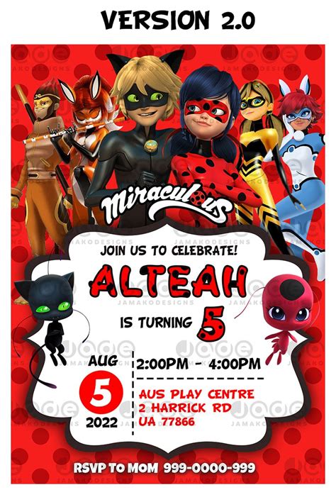 Miraculous Ladybug Invitation Miraculous Birthday Party, 44% OFF