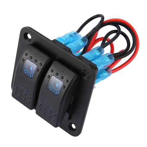 New DC 12V 24V 2 Gang Rocker Switch Panel Dual LED Waterproof Rocker ...