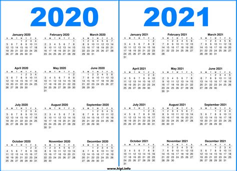 2 Year Printable Calendar 2020 and 2021 - Hipi.info