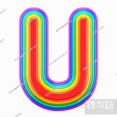 Concentric rainbow font letter U 3D rendering illustration isolated on ...