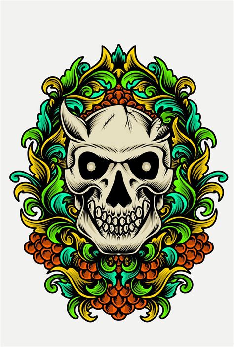 illustration vector demon skull with vintage colorful ornament 4782414 ...