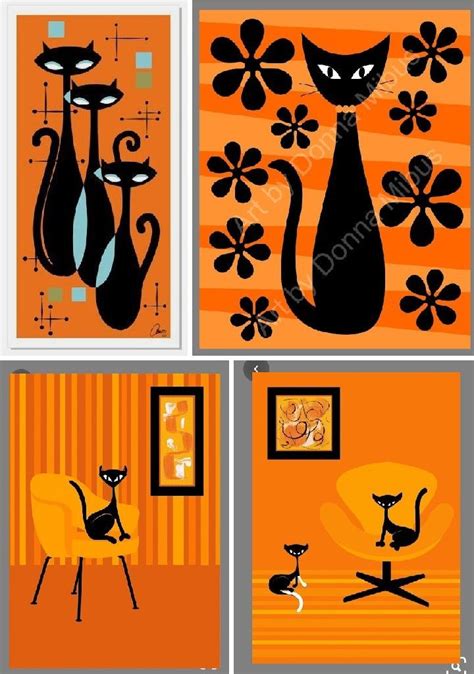 Black cats in orange | Modern cat art, Storybook art, Retro art