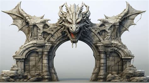 Premium AI Image | Fantasy medieval stone gate with sculpted dragon head