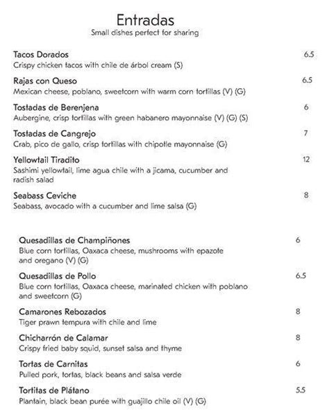 Menu at Cantina Laredo restaurant, London