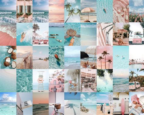 Pink and blue beach vibes DIGITAL aesthetic collage kit wall | Etsy