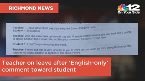 Richmond middle school teacher on leave after 'English-only' comment - YouTube