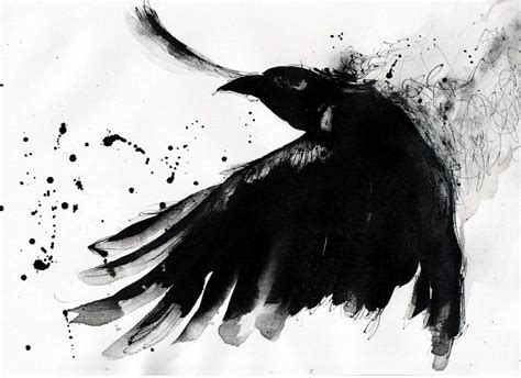 Crow painting Ink on 8x12in canvas A4 20x30cm abstract | Etsy