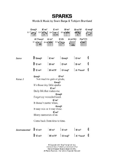 Sparks by Royksopp - Guitar Chords/Lyrics - Guitar Instructor