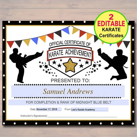 EDITABLE Karate Certificates, INSTANT DOWNLOAD Karate Belt Awards, Ninja Party Printable ...