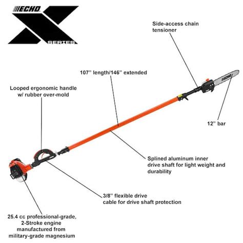 ECHO 12 Cc Gas 2-Stroke X Series Telescoping Power Pole Saw With Loop Handle And Shaft Extending ...