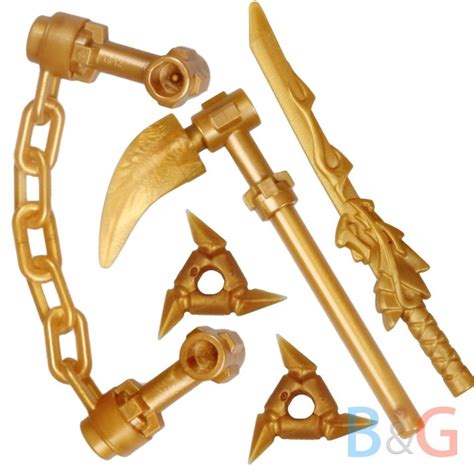 LEGO Ninjago Ninja Set of 4 Golden Minifigure Weapons of Spinjitzu 9449 ...