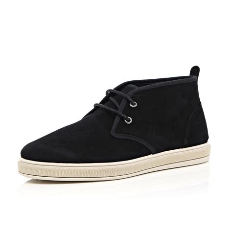 River Island Black Suede Desert Boots in Black for Men