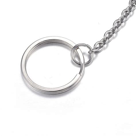 J176 - 10 pcs. - 304 Stainless Steel Split Key Chain rings with Chain- 68mm x 25mm (2.7" x 1 ...